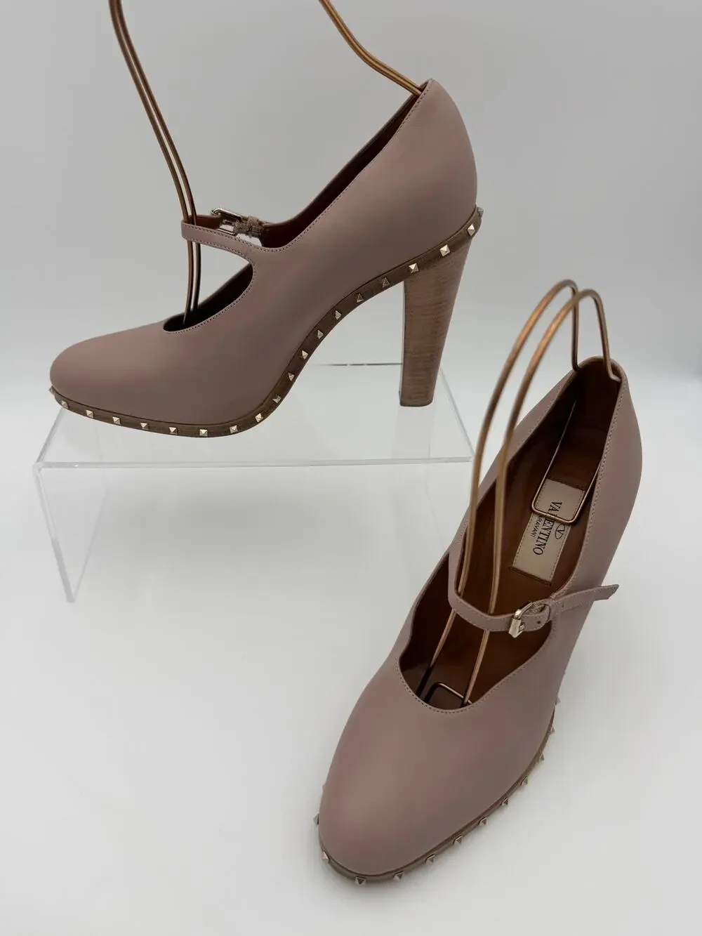 Valentino Soul Lovestud Rockstud Mary Janes Pumps Pink Leather Size 38 / 8
